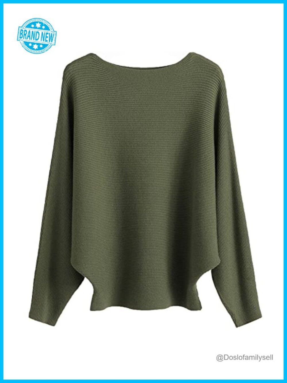 Lightweight Knitted Boat Neck Batwing Sweater Dolman Pullover Casual